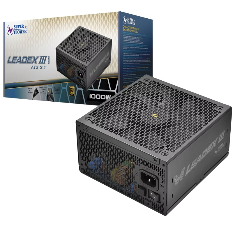 Блок питания Super Flower Leadex III Gold, 1000W, ATX 3.1, 140mm, 8xSATA, 4xPCI-E(6+2), 1x12VHPWR(12