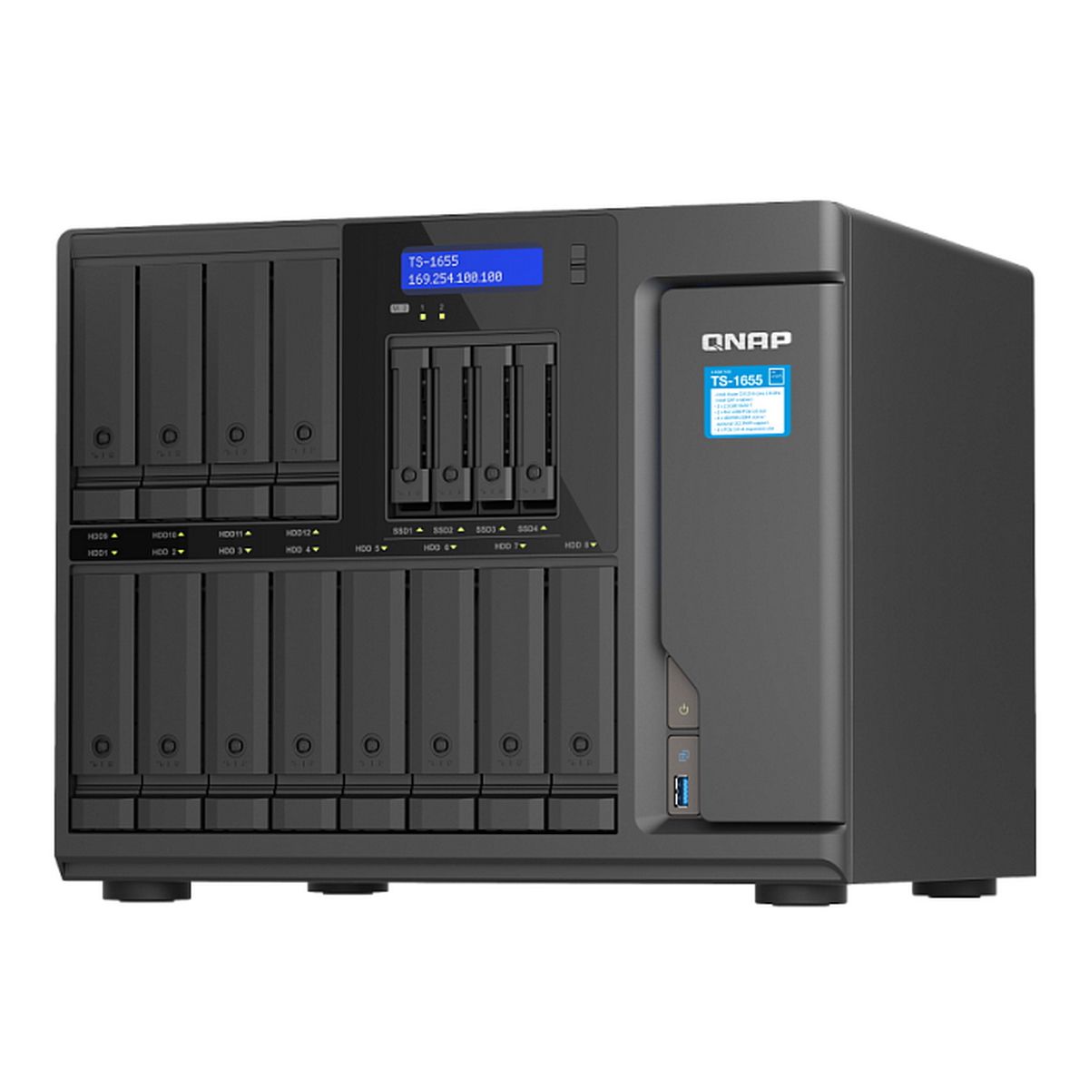Сетевое хранилище QNAP TS-1655-8G NAS 16-Bay (12x 3.5"/2.5" HDD/SSD bays + 4x 2.5" SSD bays + 2x M.2