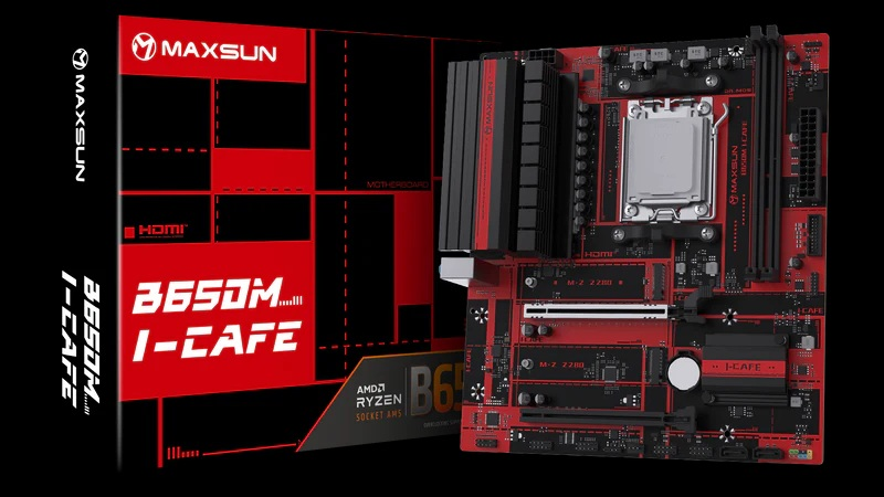 Материнская плата MAXSUN MS-B650M I-CAFE, AM5, B650, 2*DDR5, 2*SATA3, 2*M.2, USB 3.2, USB 2.0, 2*PCI