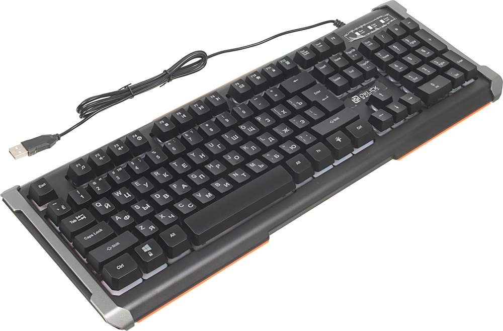 Клавиатура Оклик 717G BLACK DEATH черный/оранжевый USB Multimedia for gamer LED (476395)