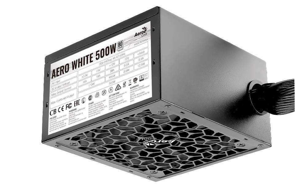 Блок питания Aerocool AERO WHITE 500W <500W, (20+4+4+4) pin, 2x(6+2) pin, 5xSATA, 3xMolex, 12 см, 80