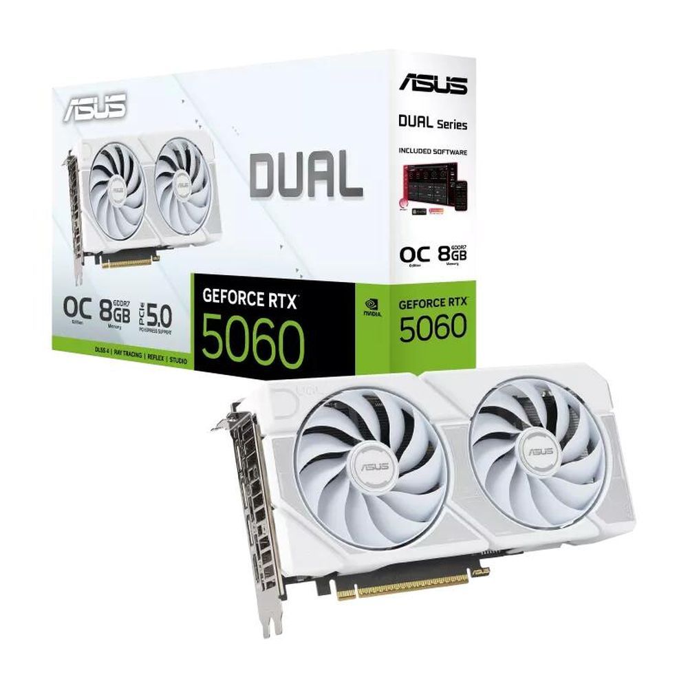 Видеокарта Asus PCI-E 5.0 DUAL-RTX5060-O8G-WHITE NVIDIA GeForce RTX 5060 8Gb 128bit GDDR7 2535/28000