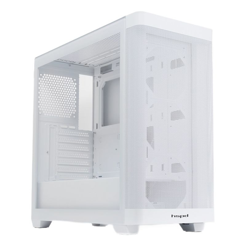 Корпус HSPD M740, Mesh Mid Tower, White, TG, 0.6 SPCC, no fans, E-ATX, ATX, mATX, mITX, 170/400/200m