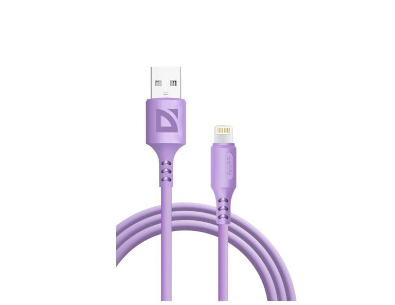 Defender Кабель F207, USB 2.0 (AM) - Apple Lightning (M), 1метр, 2.4А, силиконовая оплетка, фиолетов