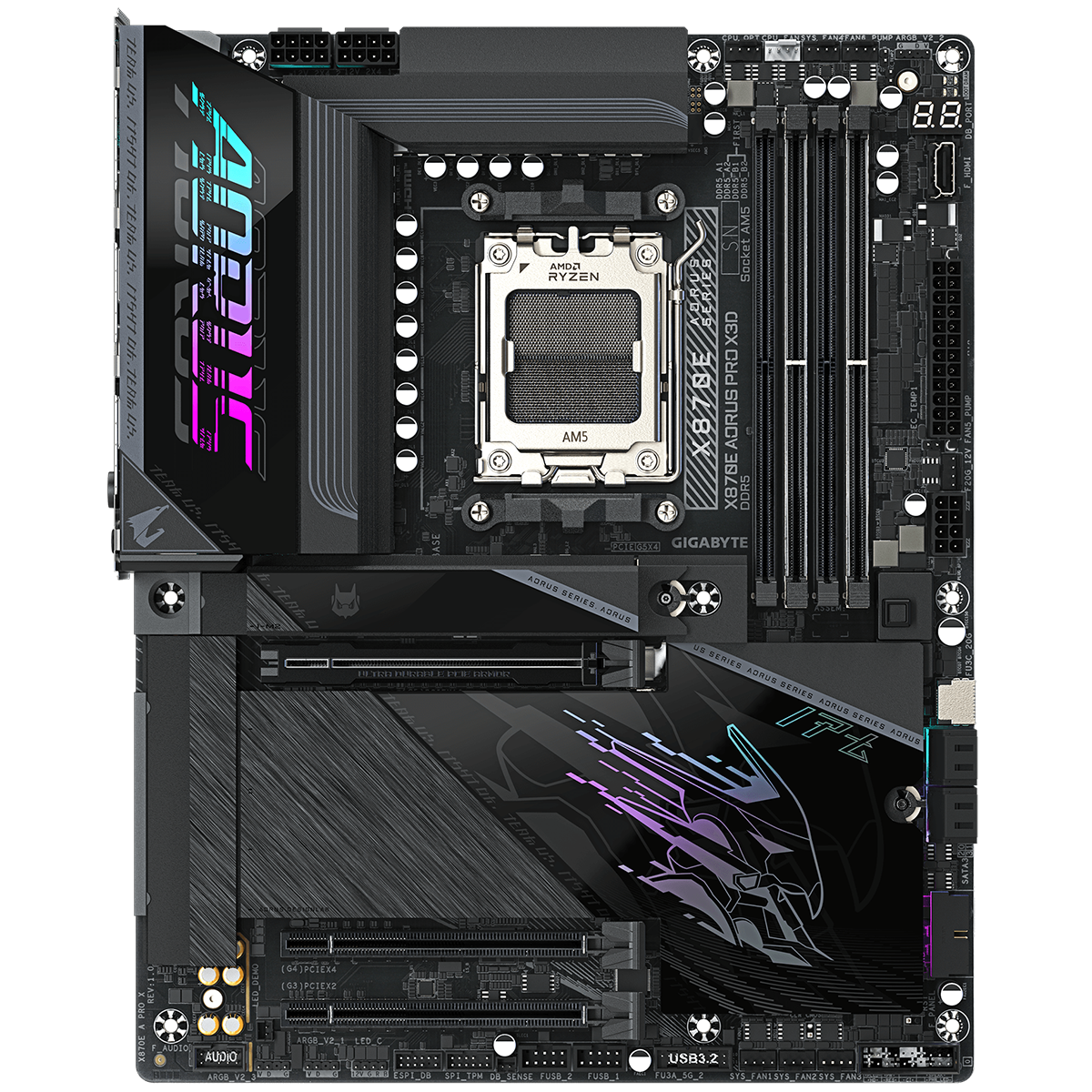 Материнская плата Gigabyte X870E AORUS PRO X3D X870E, AM5, 4*DDR5, 3*PCIEx16, 4*M.2, 2*TypeC, 5*USB3