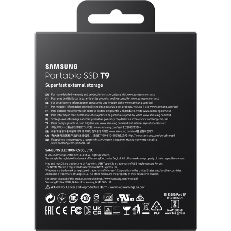Твердотельный диск 4TB Samsung T9  MU-PG4T0B/WW, 3D NAND TLC, USB 3.2 Type-C [R/W - 2000/2000 MB/s] 