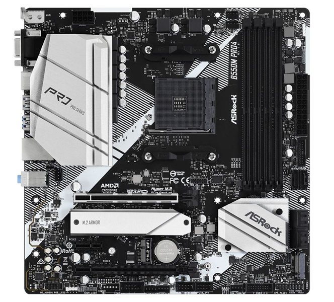 Материнская плата Asrock B550M PRO4 Soc-AM4 AMD B550 4xDDR4 mATX AC`97 8ch(7.1) GbLAN RAID+VGA+HDMI+