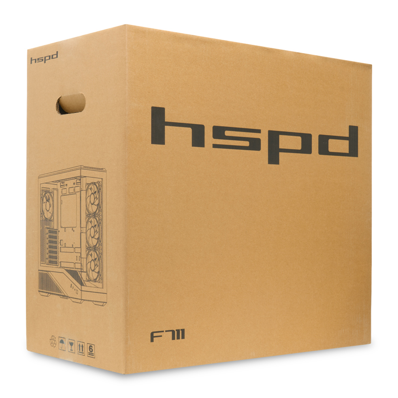 Корпус HSPD F711, Panoramic Full Tower, Black, TG, 0.7 SPCC, no fans ATX, mATX, mITX 190/420/280mm 2