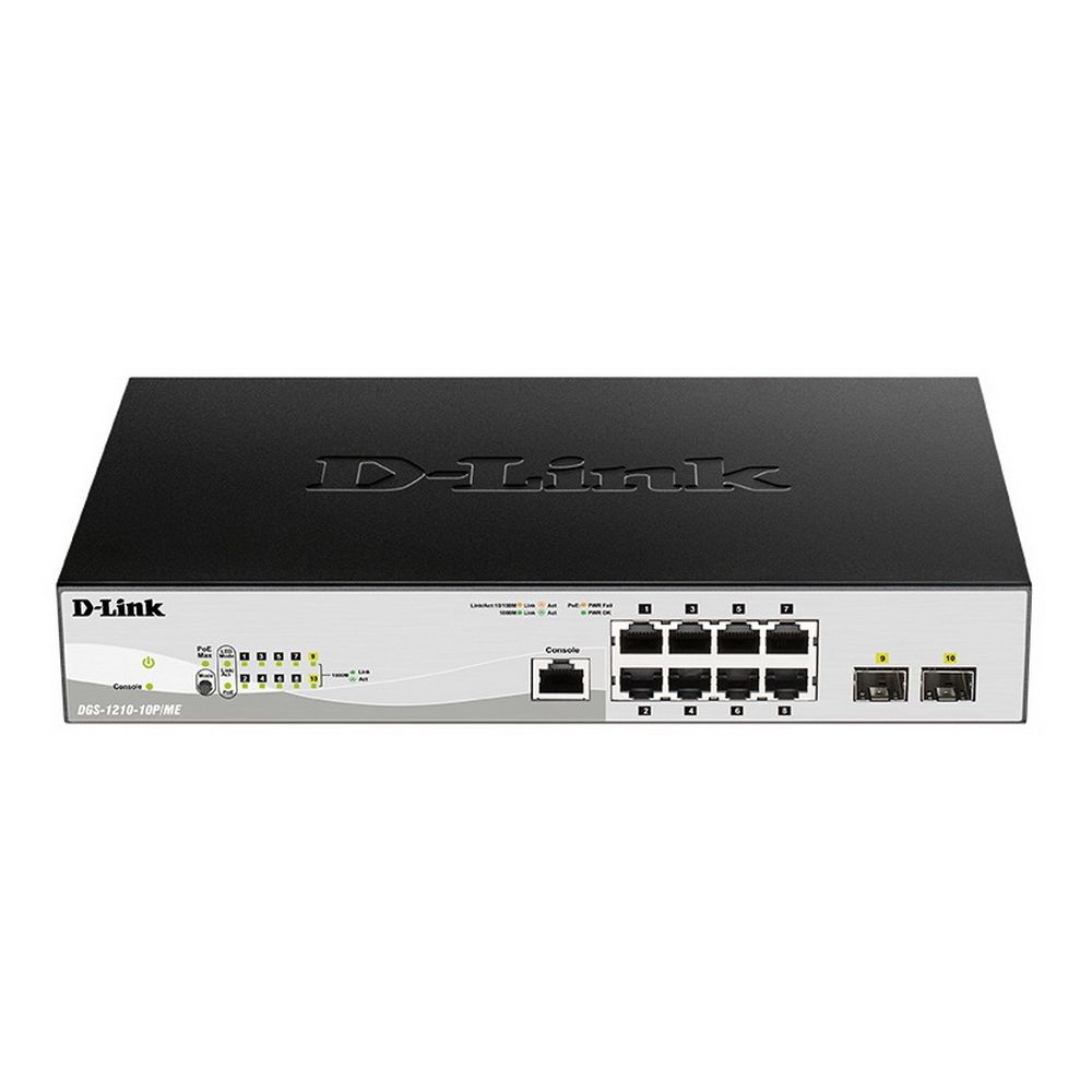 Коммутатор D-Link DGS-1210-10P/ME/B1A 8x1Гбит/с 2SFP 8PoE управляемый