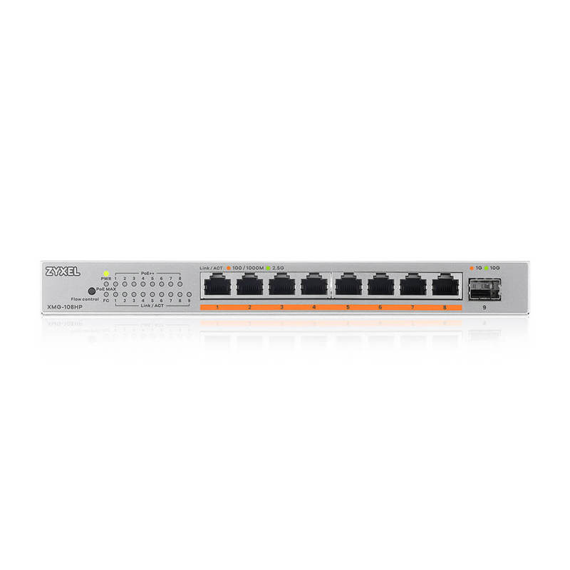 Коммутатор Zyxel XMG-108HP-EU0101F (L2) 8x2.5Гбит/с 1SFP+ 8PoE++ 100W неуправляемый