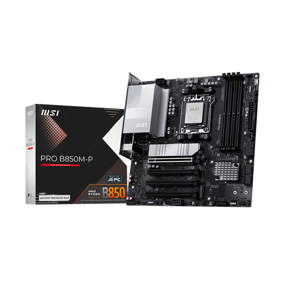 Материнская плата MSI PRO B850M-P B850, AM5, 4*DDR5, 4*PCIEx16, 3*M.2, 2*TypeC, 1*USB3.2Gen2, 6*USB3
