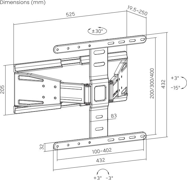 Кронштейн для телевизора Ultramounts UM955 черный 37"-75" макс.50кг настенный поворот и наклон