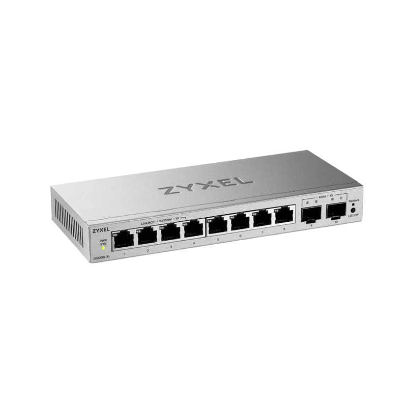 Коммутатор Web Smart L2 коммутатор Zyxel GS1200-10v3, 8xGE, 2xSFP, настольный, бесшумный