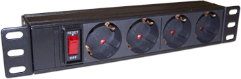 Блок розеток Блок розеток 10", 1-фазный с выключателем, 10A / 250V, 4xSchuko, без шнура питания, раз