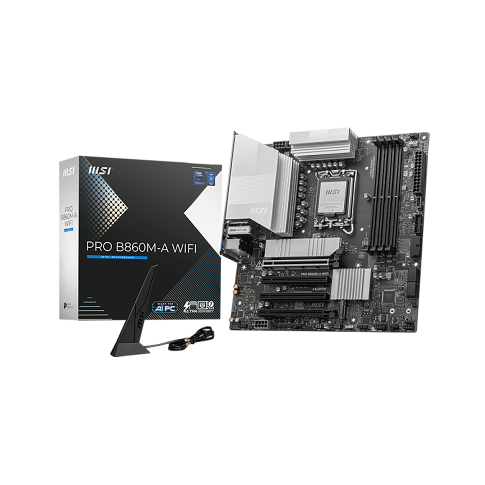 Материнская плата MSI PRO B860M-A WIFI Soc-1851 Intel B860 4xDDR5 mATX AC`97 8ch(7.1) 5Gigabit RAID+