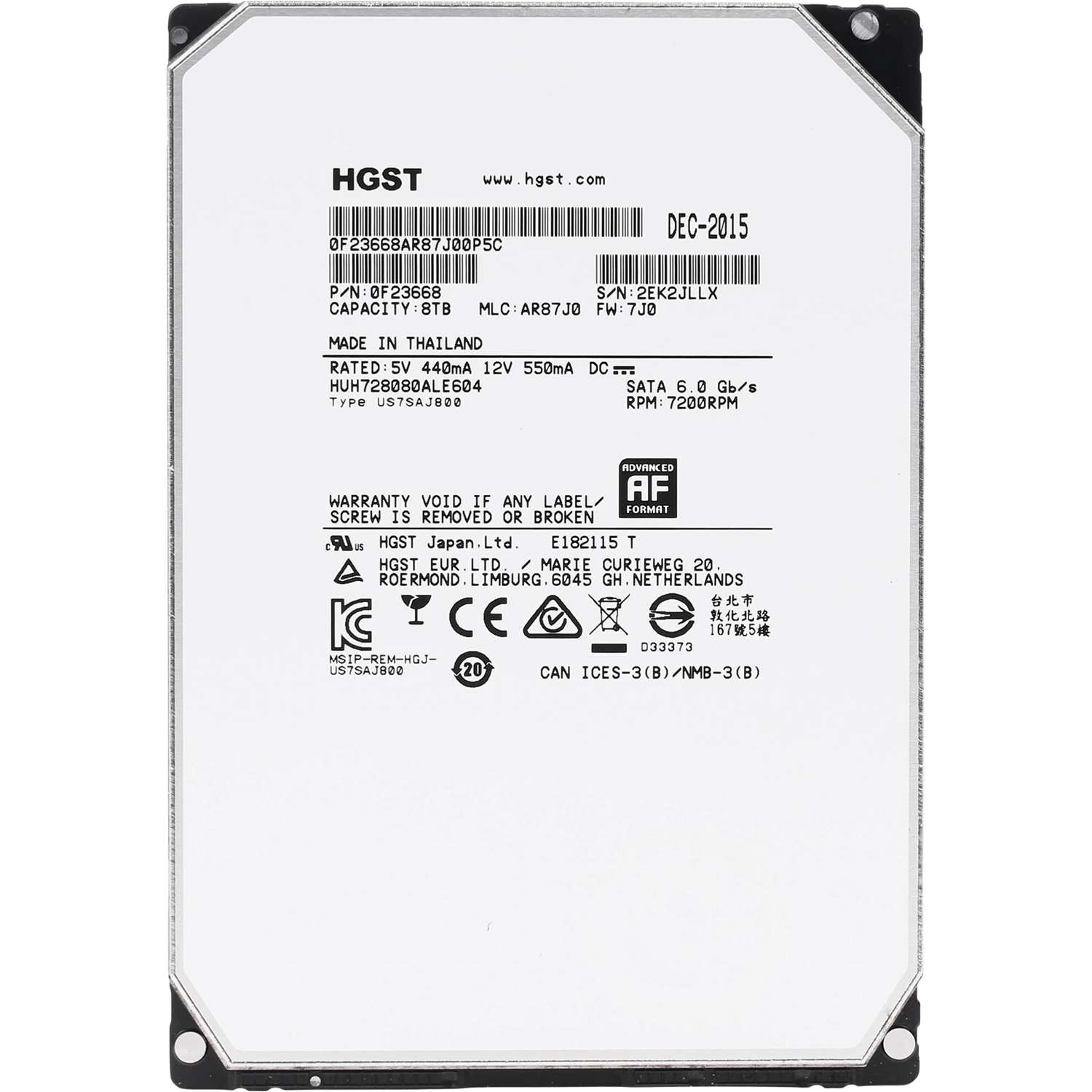 Жесткий диск HGST SATA Server 8Tb Ultrastar 7200 6Gb/s 128MB 0F23668 1 year warranty RECERTIFIED