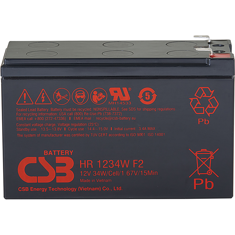 Батарея CSB серия HR, HR1234W F2, напряжение 12В, емкость 8.5Ач (разряд 20 часов), 34 Вт/Эл при 15-м