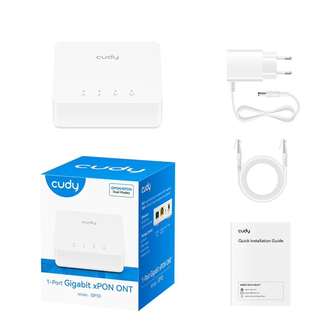 CUDY PON-терминал GP10 1-Port Gigabit XPON ONT, 1 x PON, 1 x 10/100/1000Mbps LAN Port, CWMP, OMCI 1-
