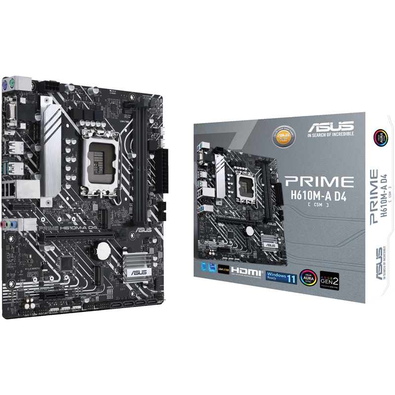 Материнская плата Asus PRIME H610M-A D4-CSM Soc-1700 Intel H610 2xDDR4 mATX AC`97 8ch(7.1) GbLAN+VGA