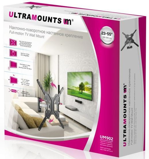 Кронштейн для телевизора Ultramounts UM902 черный 23"-55" макс.30кг настенный поворотно-выдвижной и