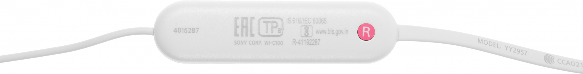 Гарнитура внутриканальные Sony WI-C100 белый беспроводные bluetooth шейный обод (WI-C100/WZ)