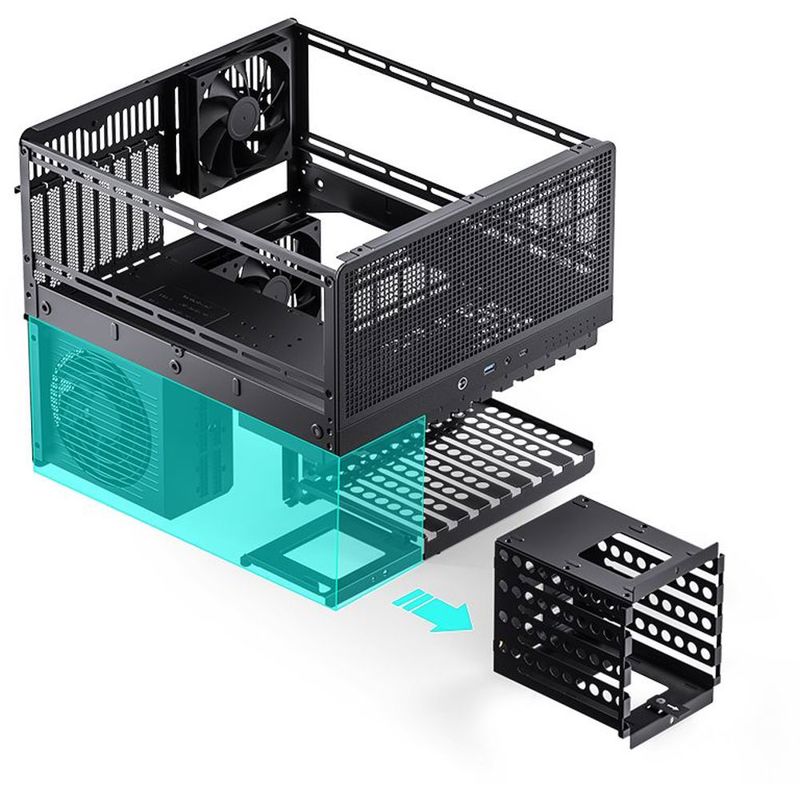Корпус JONSBO N5, Mini-Tower, 3x120mm, 1xUSB-A 3.0 + 1xUSB-C 3.2, E-ATX, ATX, mATX, mITX Black