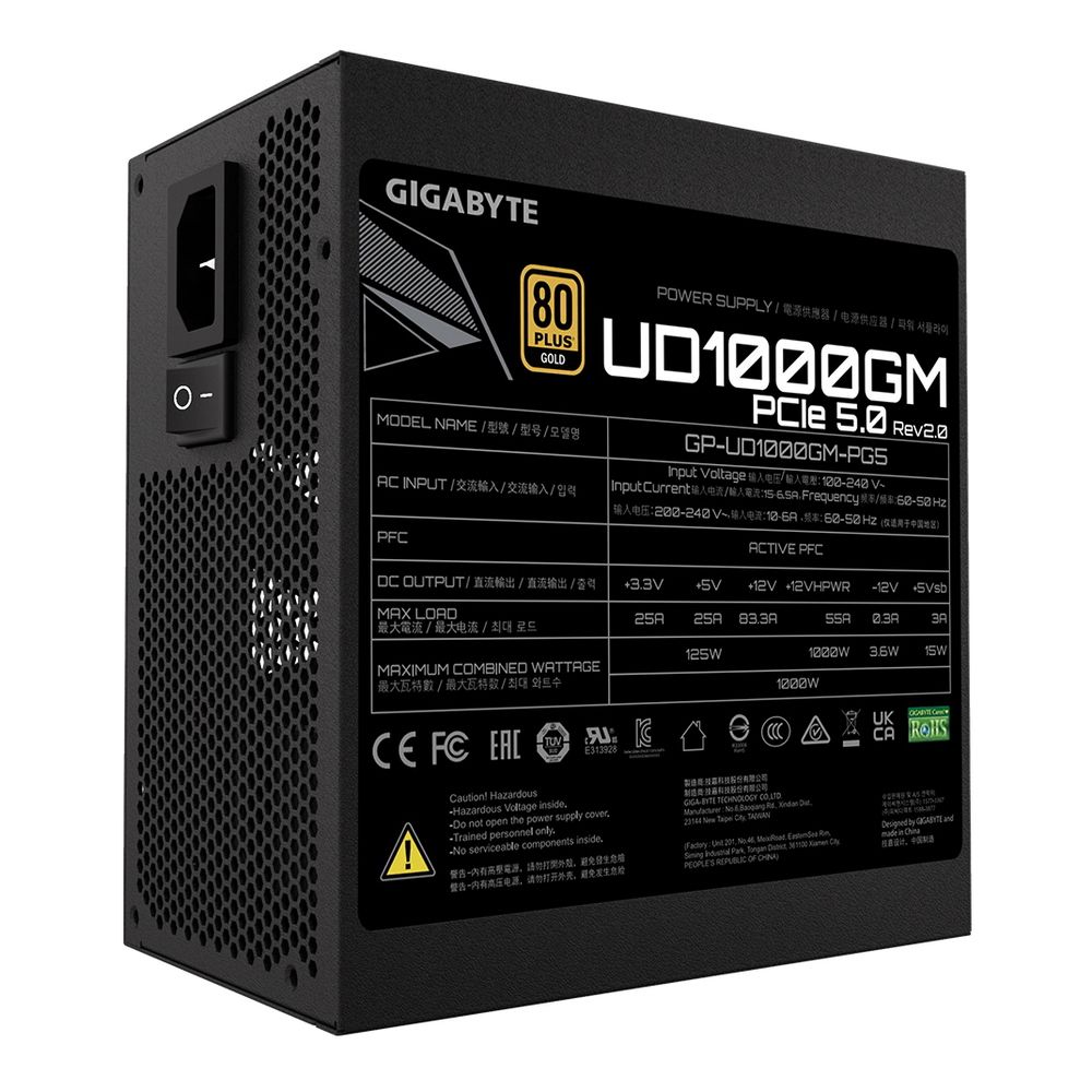 Блок питания Gigabyte ATX 1000W GP-UD1000GM PG5 Gen.5 80+ gold (20+4pin) APFC 120mm fan 8xSATA Cab M