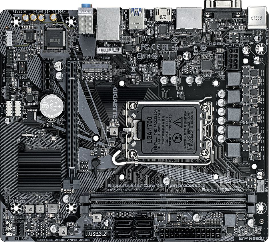 Материнская плата Gigabyte H610M S2H V3 DDR4 Soc-1700 Intel H610 2xDDR4 mATX AC`97 8ch(7.1) GbLAN+VG