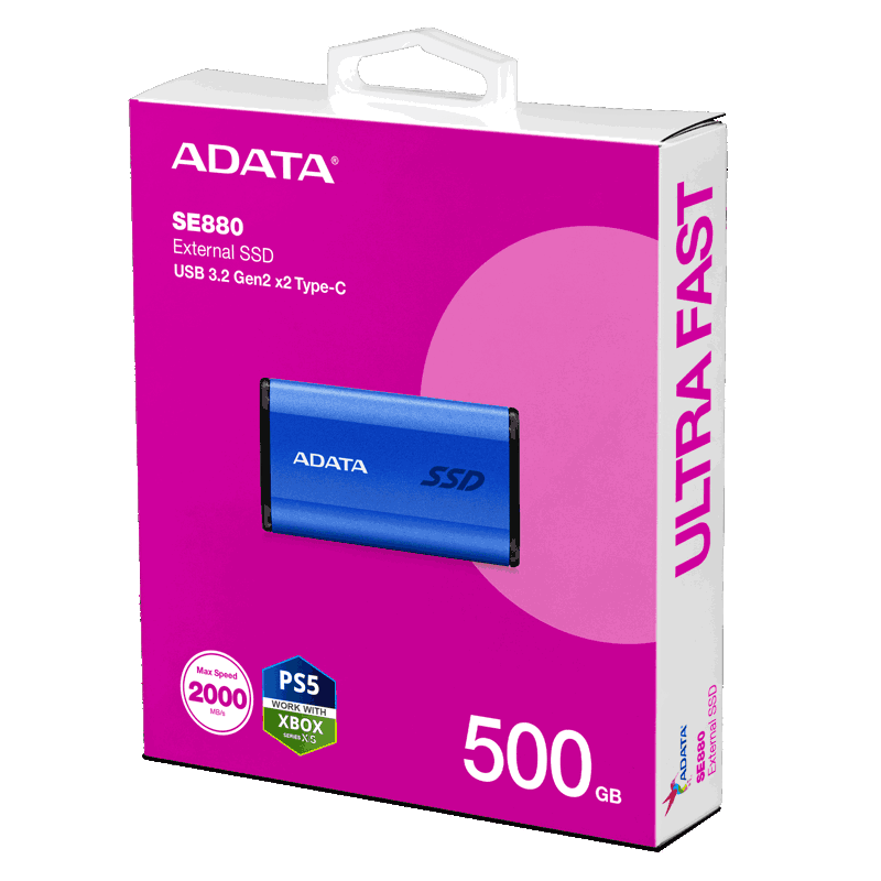 Твердотельный накопитель ADATA External SSD SE880, 500GB, USB 3.2 Gen2 Type-C, up to R/W 2000/2000 M
