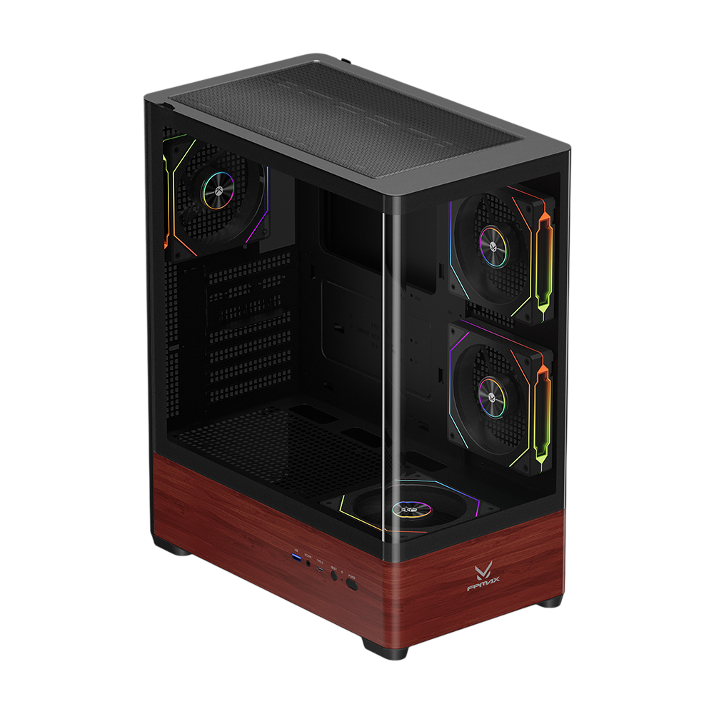 Корпус без блока питания/ Case FPMAX Diamond R4AWD AR BK, Midi-Tower, TG, 3x120mm ARGB, 2xUSB-A 3.0, ATX, mATX, mITX Black