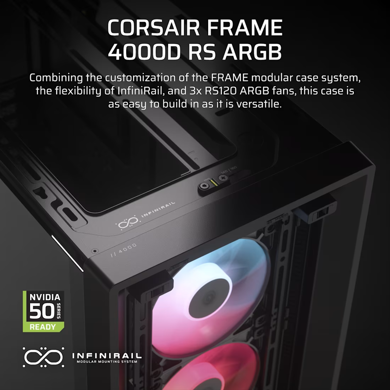 Корпус Corsair Frame 4000D RS ARGB, Midi-Tower, TG, 3x120mm ARGB, 2xUSB-A 3.2, 1xUSB 3.2 Type-C, E-A