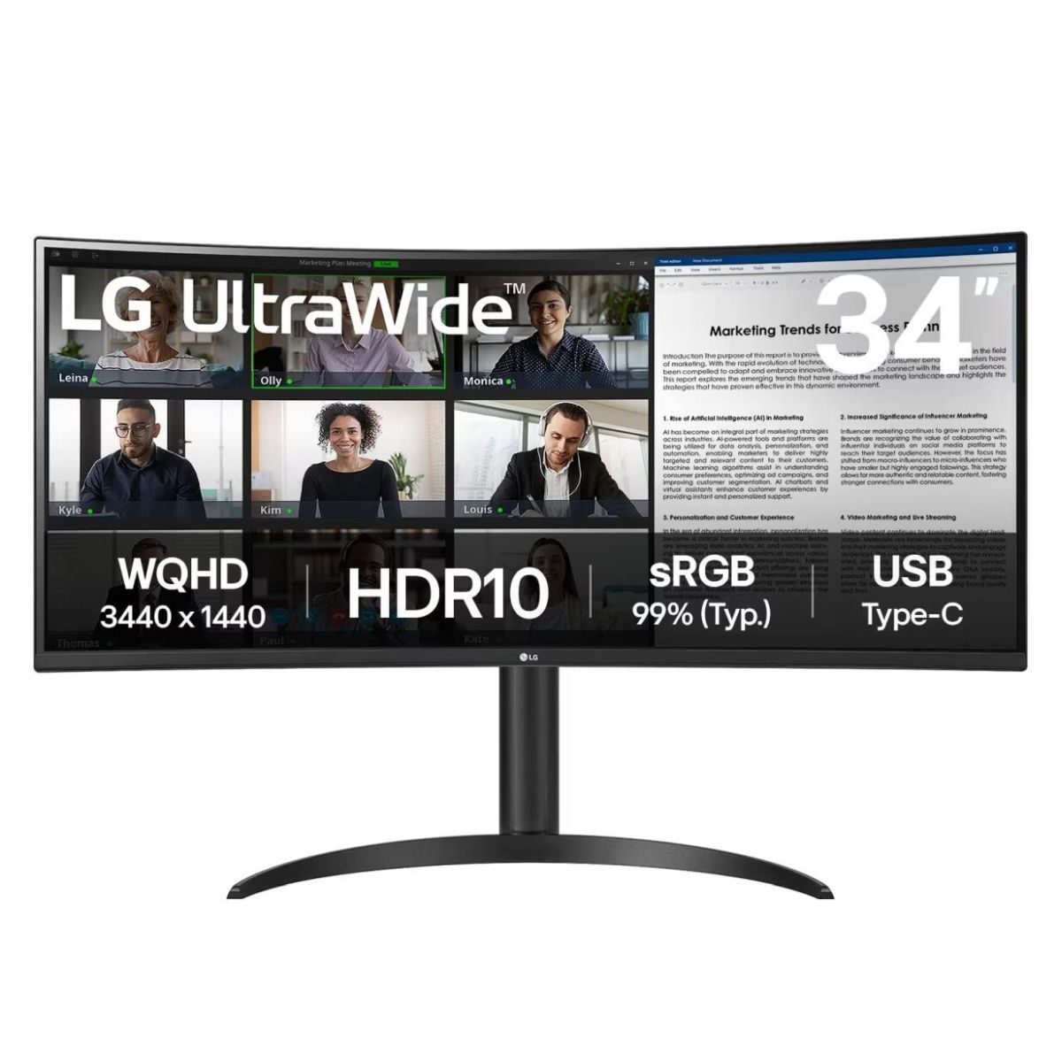 Монитор LG 34" UltraWide 34WR55QK-B черный VA LED 21:9 HDMI матовая HAS 300cd 178гр/178гр 3440x1440 