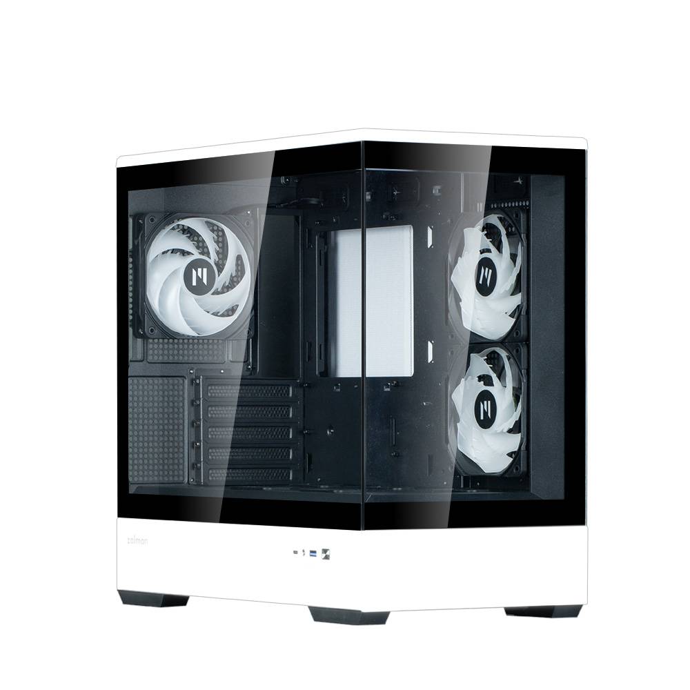 Корпус ZALMAN P30 BW, MATX, BLACK/WHITE, WINDOW, 2x3.5", 3x2.5", 1xUSB TYPE-C, 1xUSB3.0, SIDE 2x120m
