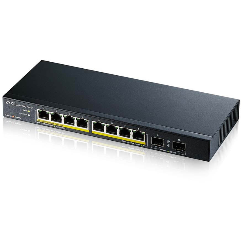 Коммутатор Zyxel GS1100-10HP-EU0102F 8x1Гбит/с 2SFP 8PoE+ 130W неуправляемый