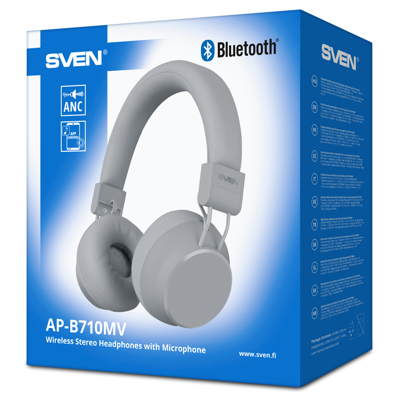 Беспроводные стереонаушники с микрофоном SVEN AP-B710MV, серый (Bluetooth, ANC, APP, 3 mics, 500mAh)