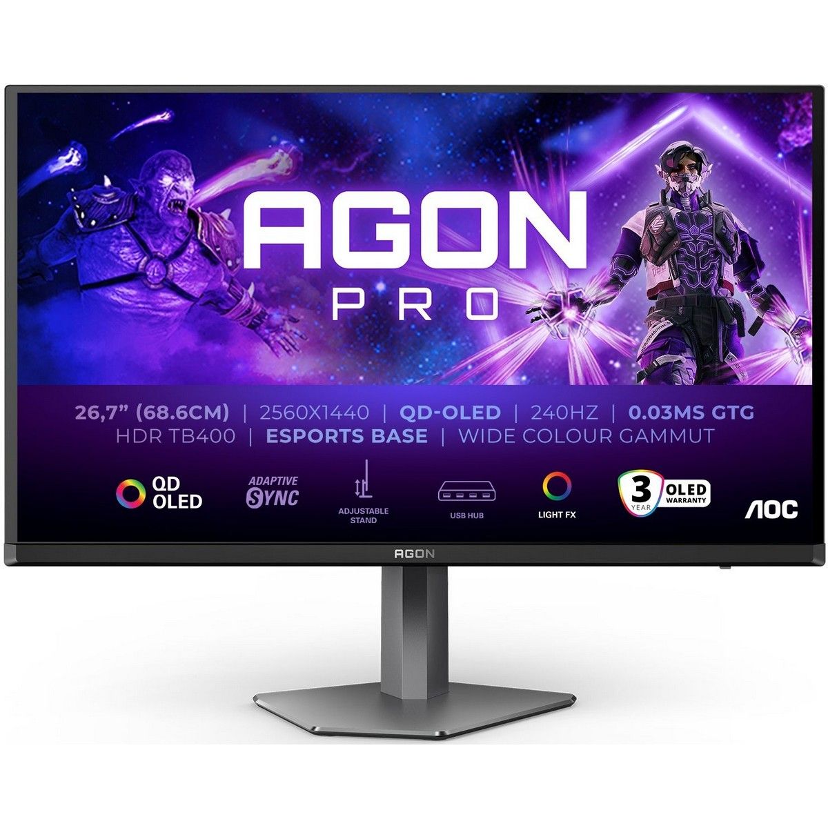Монитор AOC 27" AG276QZD2 черный QD OLED LED 16:9 HDMI M/M матовая HAS Piv 1500000:1 1000cd 178гр/17