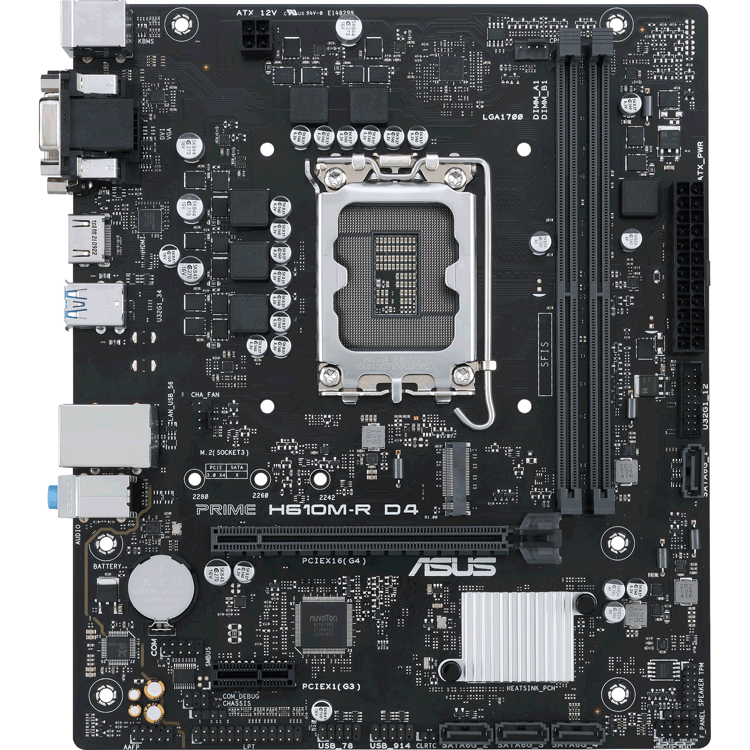 Материнская плата/ 90MB1B40-M0ECY0 MB ASUS INTEL H610 s1700, 2xDDR4(64GB), D-SUB/DVI-D/HDMI 2.1, 1xPCIe 4.0x16, 1xPCIe 3.0, 1xLAN, 4xSATA 6Gb/s, 1xM.2, 2xUSB 3.2, 2xUSB 2.0, 2xPS/2, mATX