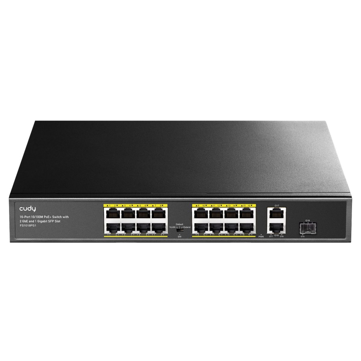 Коммутатор Cudy FS1018PS1 (L2) 16x100Мбит/с 2x1Гбит/с 1SFP 16PoE+ 200W неуправляемый