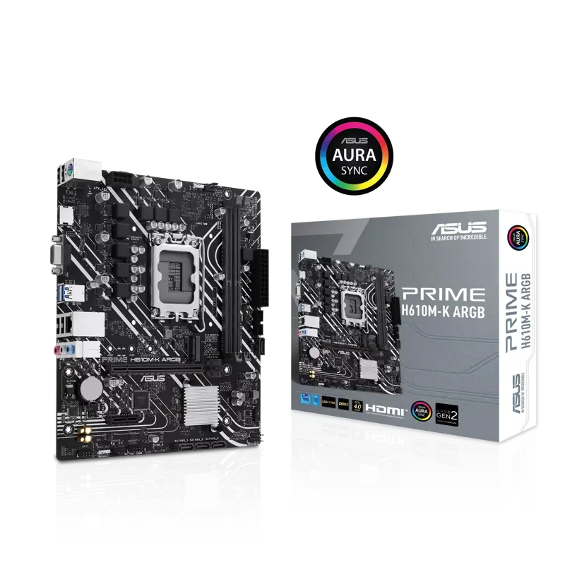 Материнская плата ASUS PRIME H610M-K ARGB, LGA1700, Intel H610, 2xDDR5, 4xSATA, 1xM.2, 1xPCIe 4.0 x1