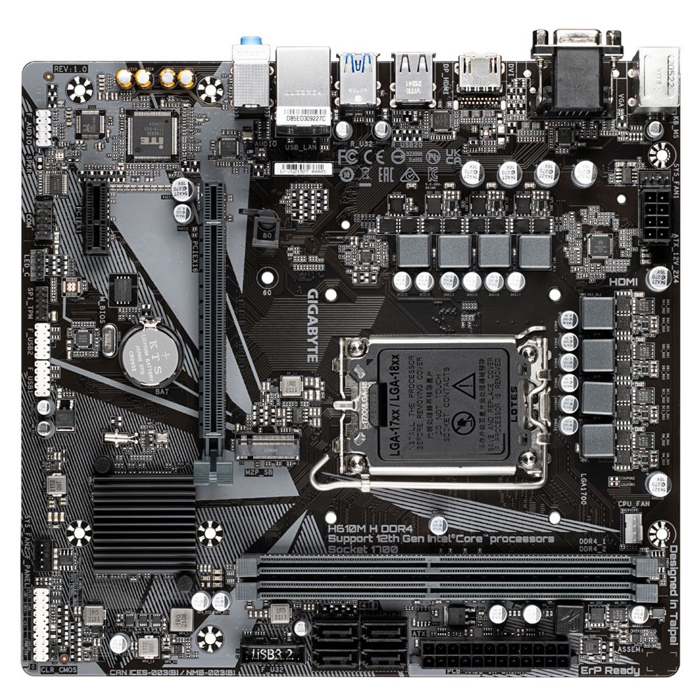 Материнская плата Gigabyte H610M H DDR4 Socket 1700 Intel B660 2xDDR4-3200  D-SUB+HDMI mATX RTL