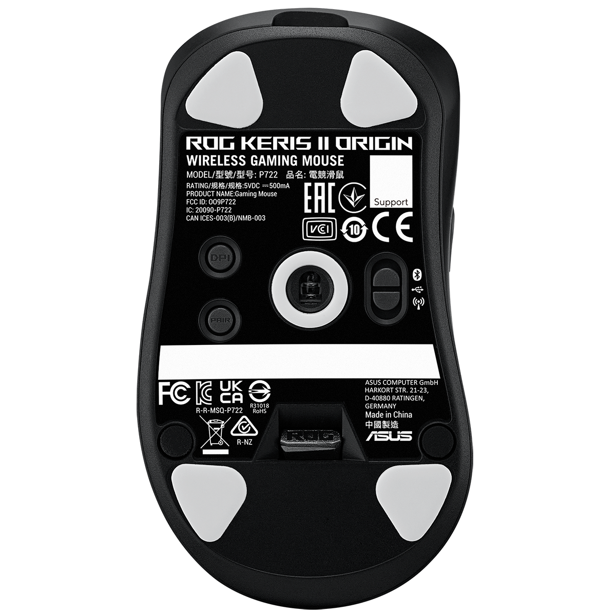 Мышь ASUS P722 ROG KERIS II ORIGIN/BLK 65g 42,000DPI Bluetooth 5.1 2.4GHz 7buttons