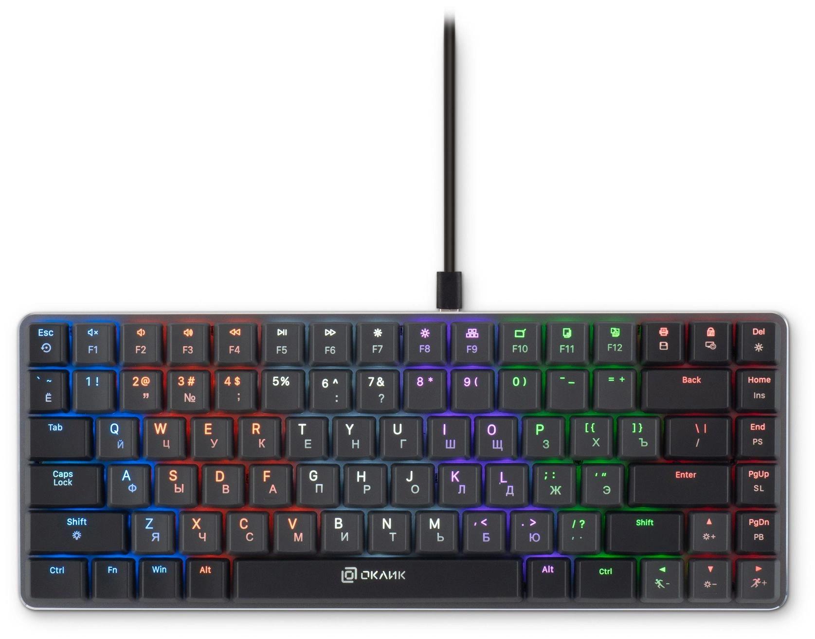 Клавиатура Оклик K615X механическая серый/серебристый USB slim Multimedia for gamer LED (1934413) кабель 1.5м