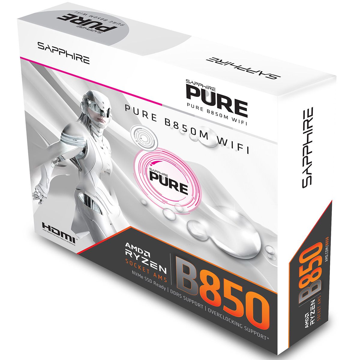 Материнская плата Sapphire B850M PURE WIFI B850, AM5, 4*DDR5, 2*PCIEx16, 2*M.2, 2*TypeC, 3*USB3.2Gen