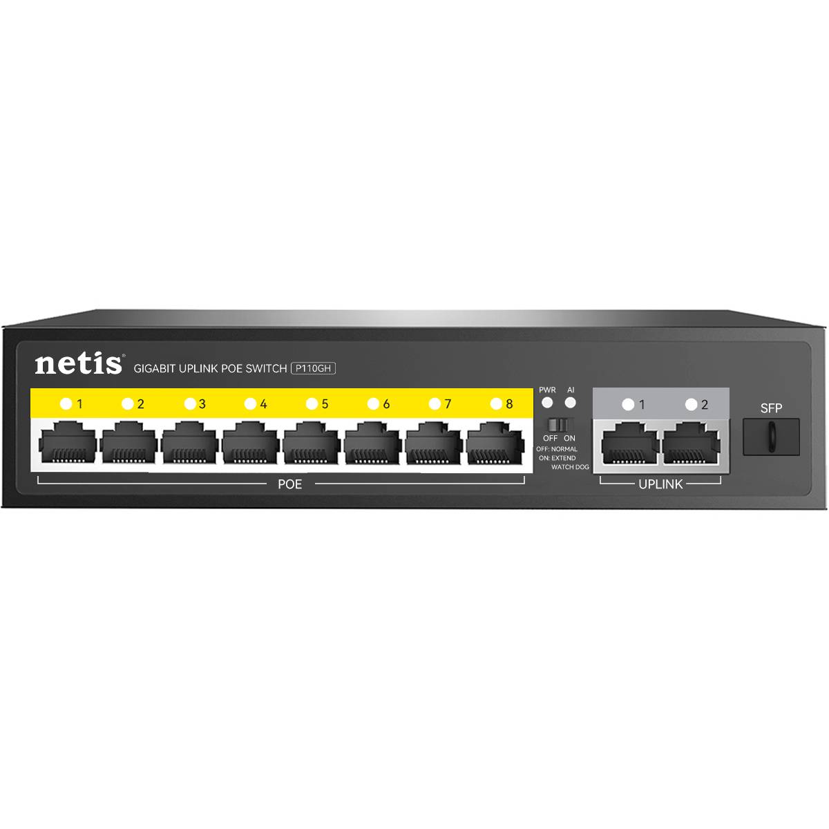 Коммутатор Netis P110GH (L2) 8x100Мбит/с 2x1Гбит/с 1SFP 8PoE 8PoE+ 120W неуправляемый