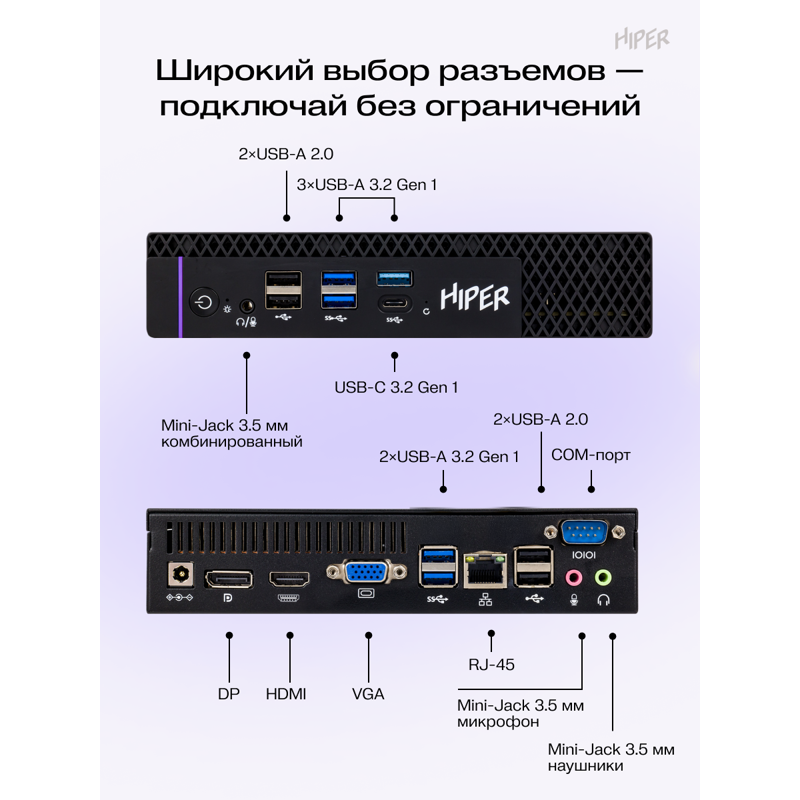 Мини ПК HIPER FACTUM FT20  Intel Core i5 14400(2.5Ghz)/16384Mb/512PCISSDGb/noDVD/BT/WiFi/war 1y/1.3k