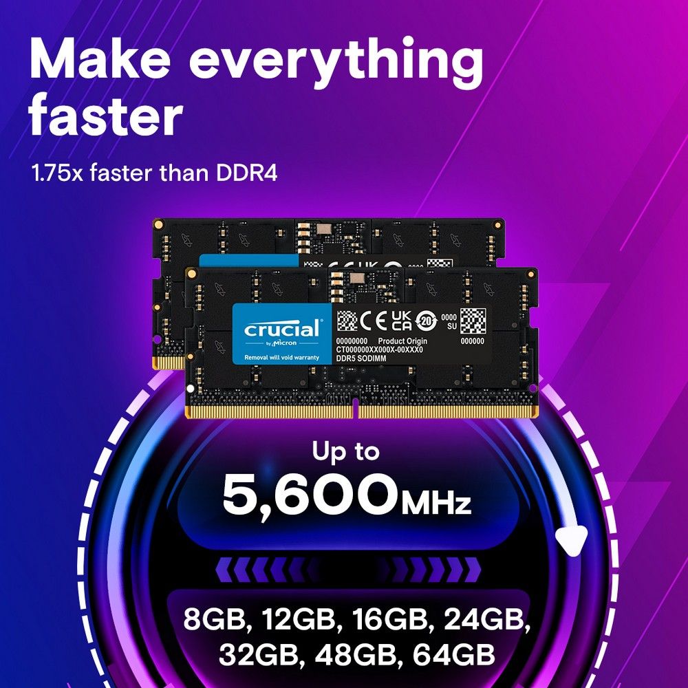 Модуль памяти 16GB Crucial DDR5 4800 SO DIMM Basics Laptop Memory Non-ECC, CL40, 1.1V, SRx8, RTL