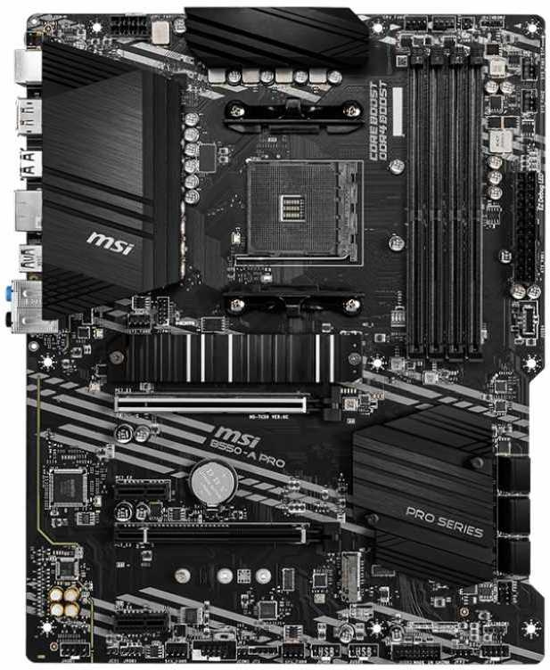 Материнская плата MSI B550-A PRO Soc-AM4 AMD B550 4xDDR4 ATX AC`97 8ch(7.1) GbLAN RAID+HDMI+DP