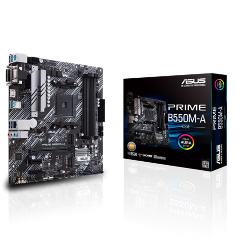 Материнская плата ASUS PRIME B550M-A/CSM, Socket AM4, B550, 2*DDR4, D-Sub+DVI+HDMI, SATA3 + RAID, Au