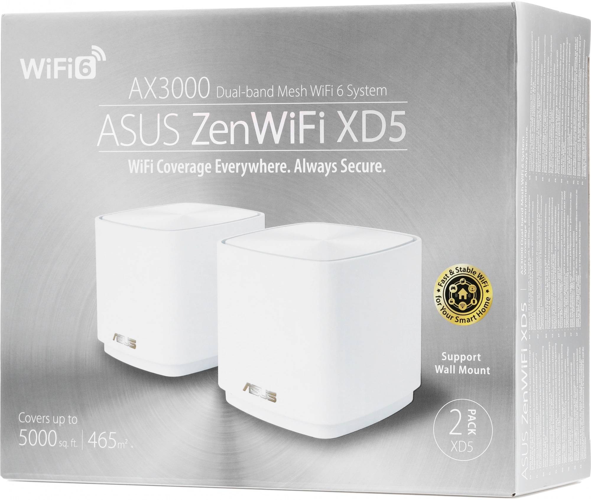 Бесшовный Mesh роутер Asus ZenWiFi XD5 (XD5 (W-2-PK)) AX3000 10/100/1000 компл.:устройство/крепления
