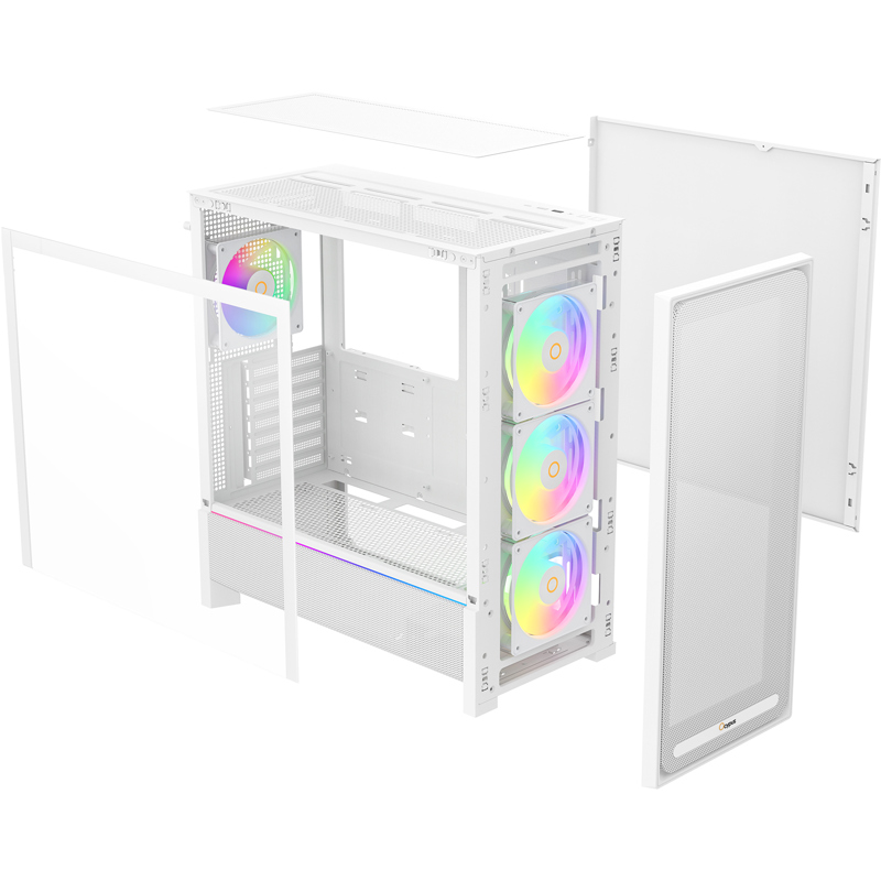 Корпус Ocypus Delta C70 WH ARGB, Midi-Tower, TG, 4x120mm ARGB, 2xUSB-A 3.0 + 1xUSB-C 3.1, E-ATX, ATX